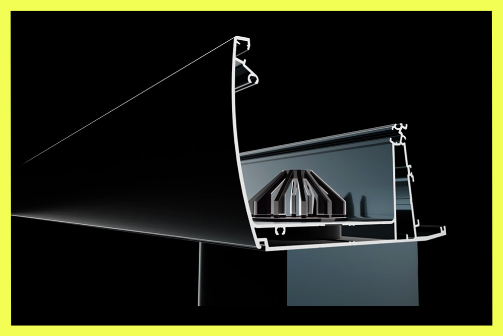 Fixed glass roof profile detail with drainage system